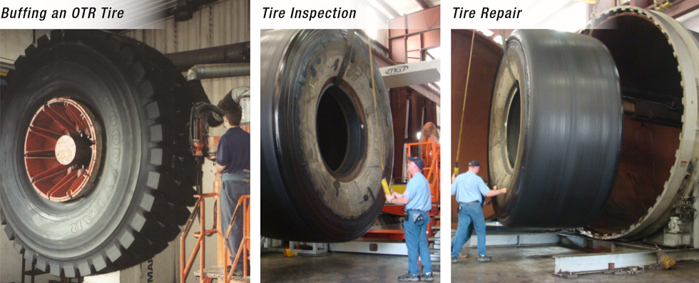 Retread tire buffed, inspected, and repaired